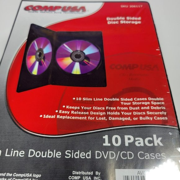 CompUSA 10-Pack Black 7mm Slim Double Sided CD DVD Movie Game Media Storage Case - Picture 3 of 5